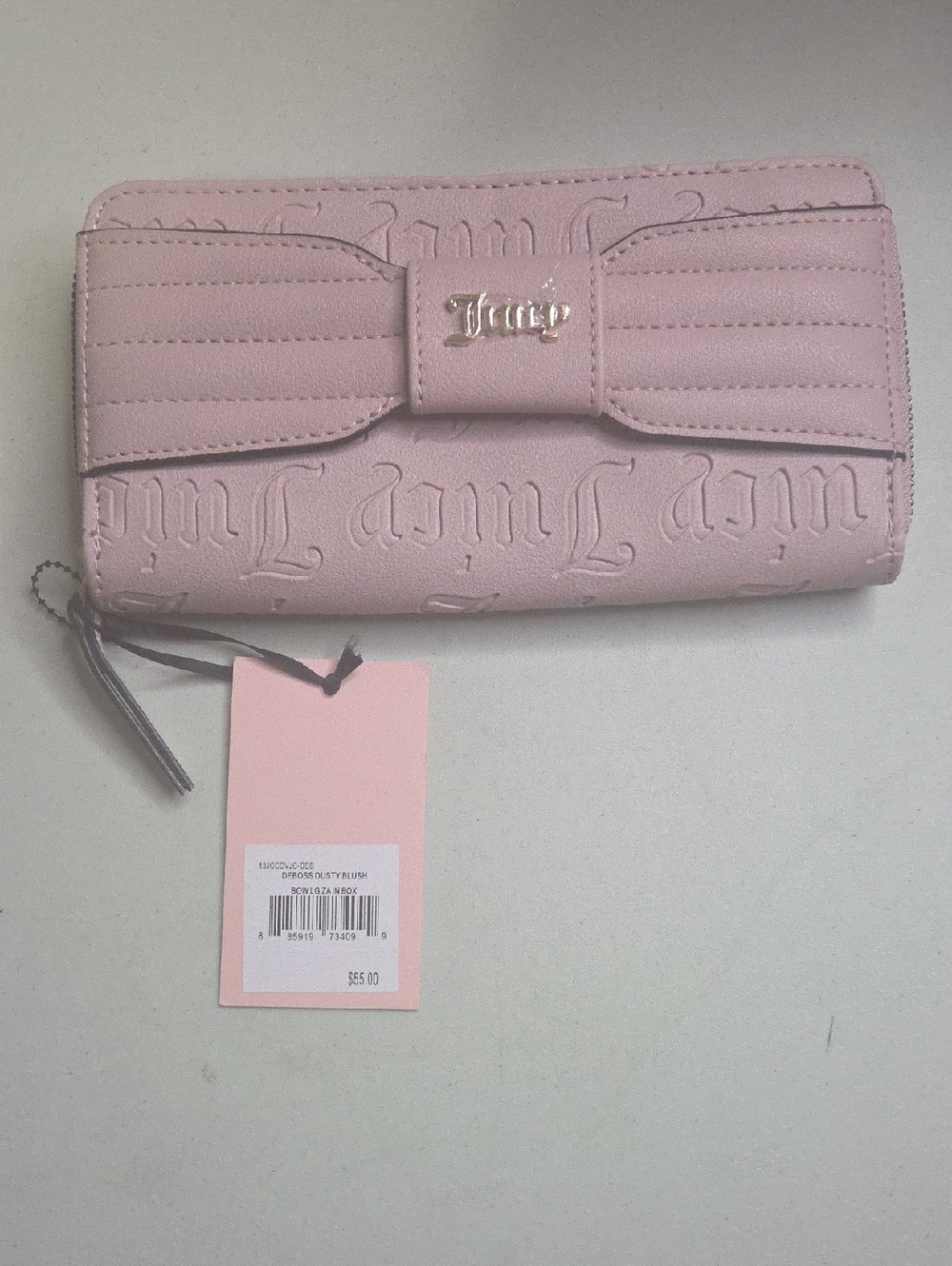 Juicy Couture Pale Pink Embossed Bow Zip Wallet